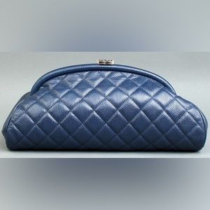 Chanel Timeless Clutch Bag in Blue Caviar- Authentic